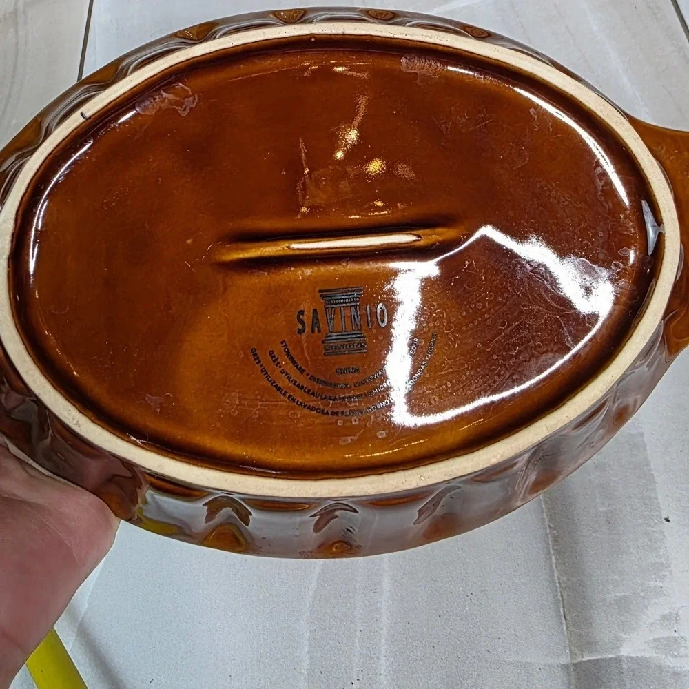Savinio Designs Green Stoneware Oval Baking Medallion Casserole Pan 10.5in S4